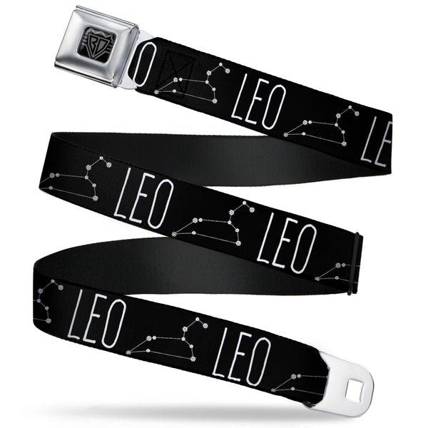 buckle down BD Wings Logo CLOSE-UP Full Color Black Silver Seatbelt Belt - Zodiac LEO/Constellation Black/White Webbing
