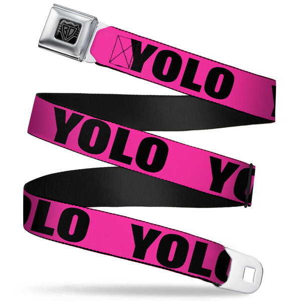 buckle down BD Wings Logo CLOSE-UP Full Color Black Silver Seatbelt Belt - YOLO Pink/Black Webbing