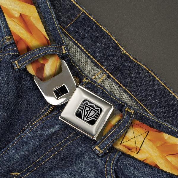 Buckle Down BD Wings Logo CLOSE-UP Full Color Black Silver Seatbelt Belt - Vivid French Fries Stacked Webbing