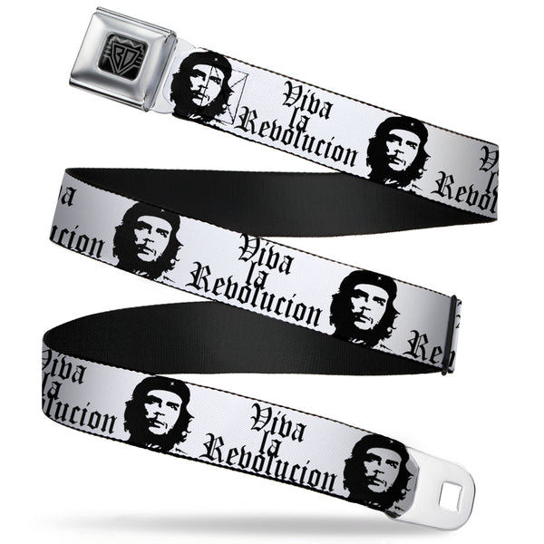 buckle down BD Wings Logo CLOSE-UP Full Color Black Silver Seatbelt Belt - VIVA LA REVOLUCION Che White/Black Webbing