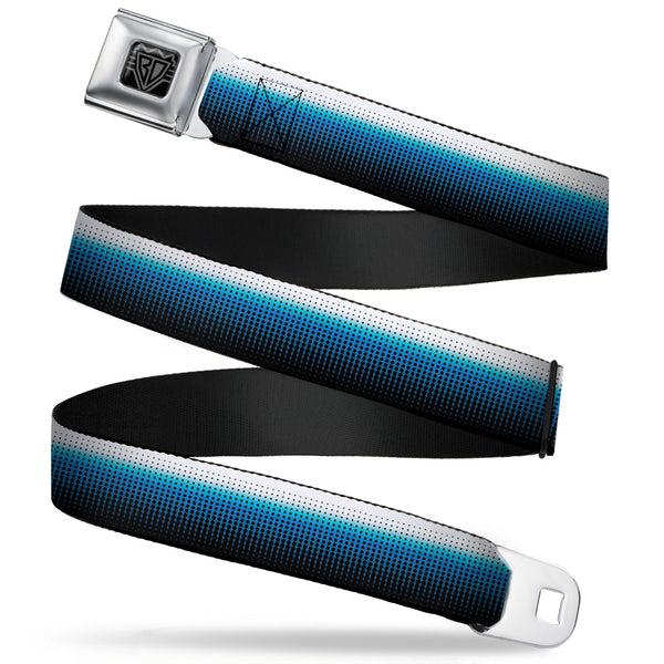 buckle down BD Wings Logo CLOSE-UP Full Color Black Silver Seatbelt Belt - Transitioning Dots White/Blue/Black Webbing