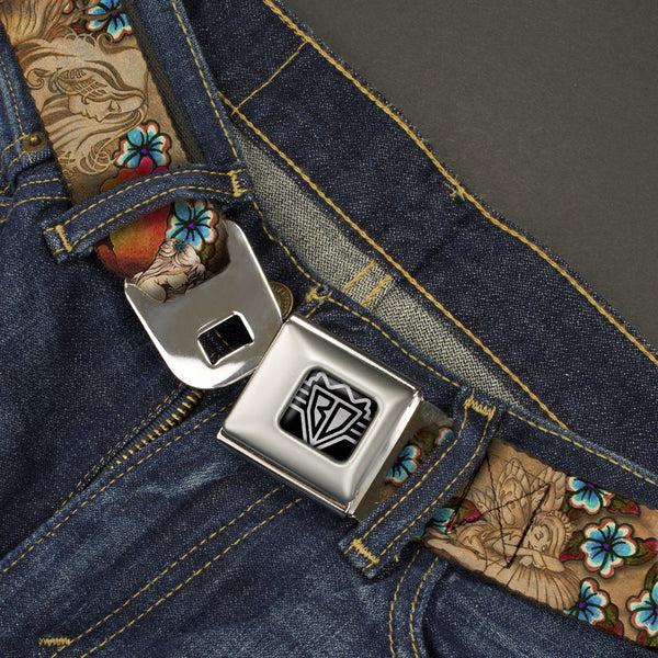 Buckle Down BD Wings Logo CLOSE-UP Full Color Black Silver Seatbelt Belt - TJ-Fairies Webbing
