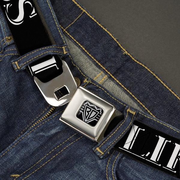 Buckle Down BD Wings Logo CLOSE-UP Full Color Black Silver Seatbelt Belt - LIKE A BOSS2 Black/Red Webbing