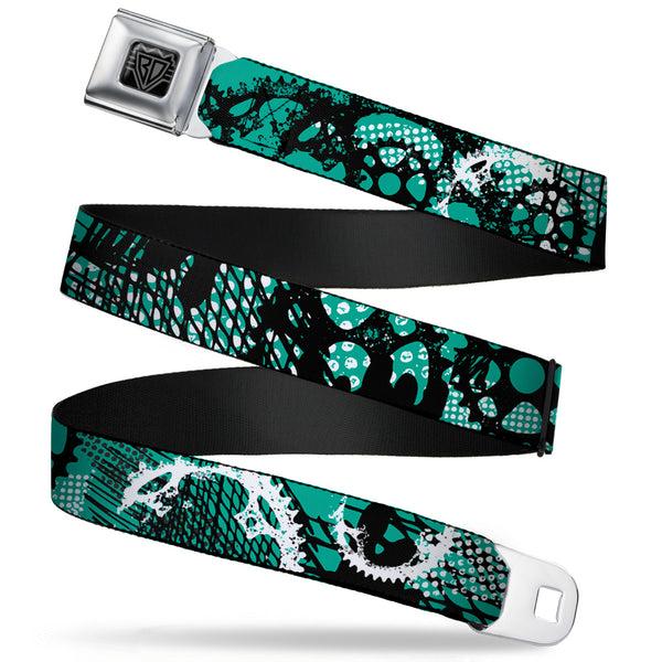 buckle down BD Wings Logo CLOSE-UP Full Color Black Silver Seatbelt Belt - Grunge Gears Green Webbing