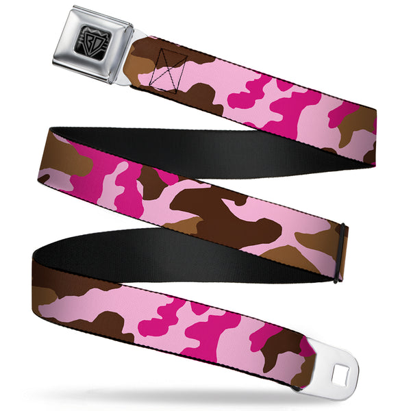 buckle down BD Wings Logo CLOSE-UP Full Color Black Silver Seatbelt Belt - Camo Pink Webbing