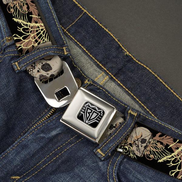 Buckle Down BD Wings Logo CLOSE-UP Full Color Black Silver Seatbelt Belt - BD Die Hard Skull 01 Webbing