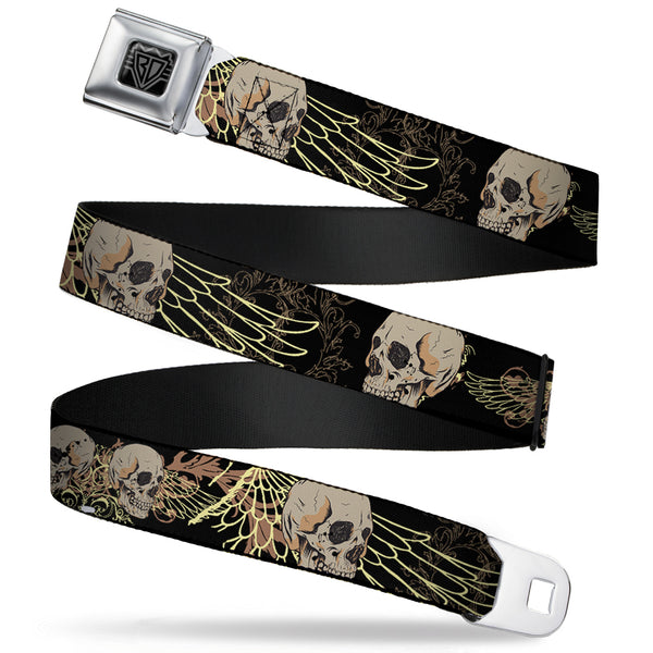 buckle down BD Wings Logo CLOSE-UP Full Color Black Silver Seatbelt Belt - BD Die Hard Skull 01 Webbing