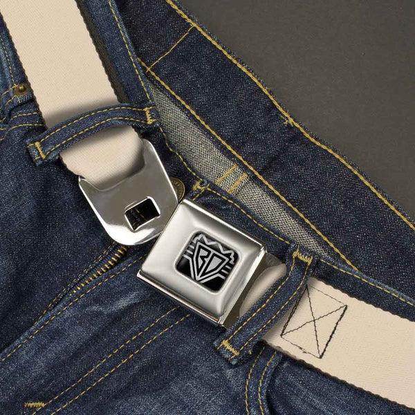 Buckle Down BD Wings Logo CLOSE-UP Full Color Black Silver Seatbelt Belt - Natural Webbing