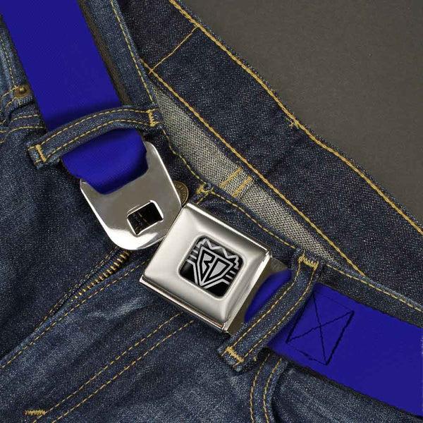 Buckle Down BD Wings Logo CLOSE-UP Full Color Black Silver Seatbelt Belt - Royal Webbing