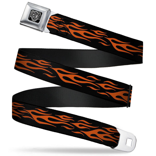 buckle down BD Wings Logo CLOSE-UP Full Color Black Silver Seatbelt Belt - Flame Orange Webbing