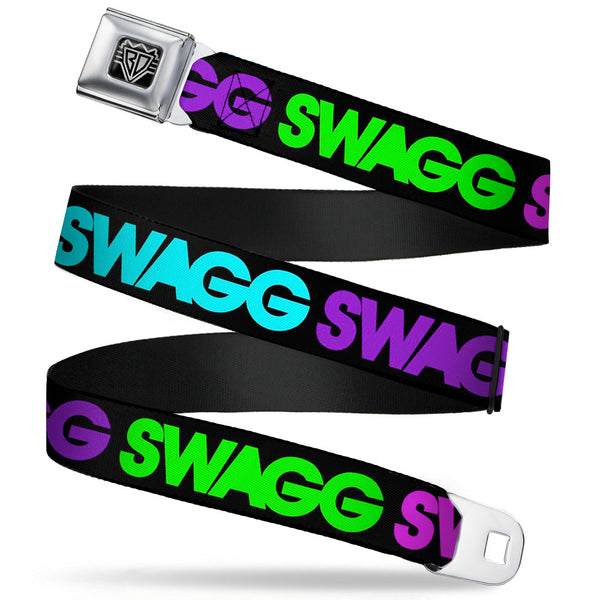 buckle down BD Wings Logo CLOSE-UP Full Color Black Silver Seatbelt Belt - SWAGG Black/Hot Pink/Turquoise/Purple/Neon Green Webbing