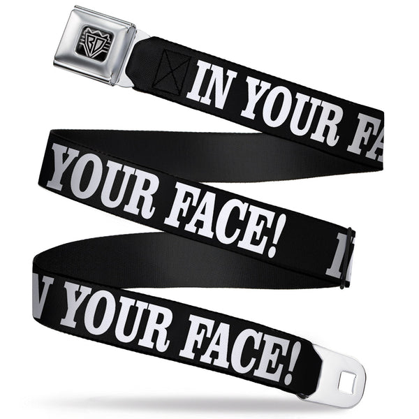 buckle down BD Wings Logo CLOSE-UP Full Color Black Silver Seatbelt Belt - IN YOUR FACE Black/White Webbing