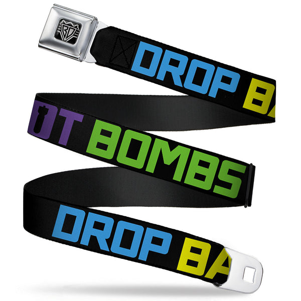 buckle down BD Wings Logo CLOSE-UP Full Color Black Silver Seatbelt Belt - DROP BASS NOT BOMBS Black/Blue/Yellow/Purple/Green Webbing