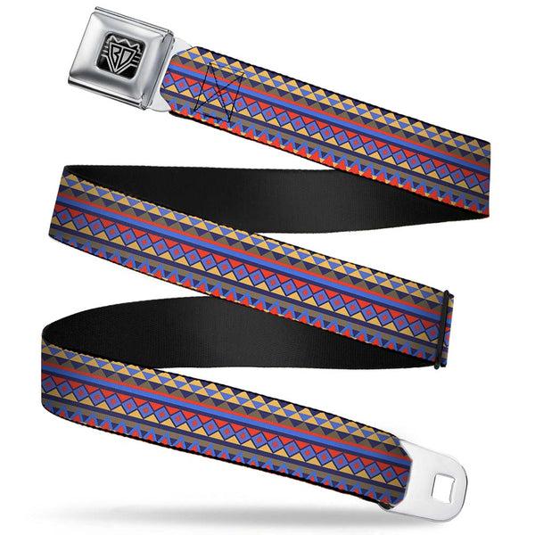 buckle down BD Wings Logo CLOSE-UP Full Color Black Silver Seatbelt Belt - Aztec15 Blues/Yellow/Orange/Gray Webbing