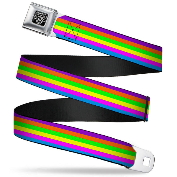 buckle down BD Wings Logo CLOSE-UP Full Color Black Silver Seatbelt Belt - Stripes Purple/Orange/Green/Yellow/Pink/Blue Webbing