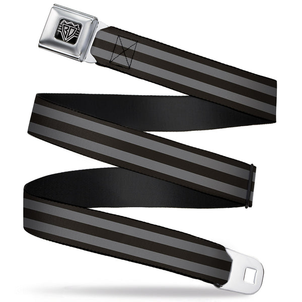 buckle down BD Wings Logo CLOSE-UP Full Color Black Silver Seatbelt Belt - Stripes 3Black/2Gray Webbing