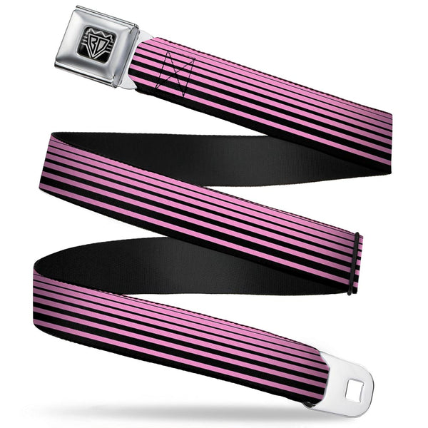 buckle down BD Wings Logo CLOSE-UP Full Color Black Silver Seatbelt Belt - Stripe Transition Black/Pink Webbing