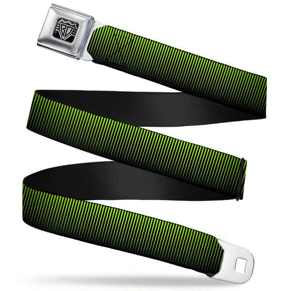 buckle down BD Wings Logo CLOSE-UP Full Color Black Silver Seatbelt Belt - Vertical Stripes Transition Black/Yellow Webbing