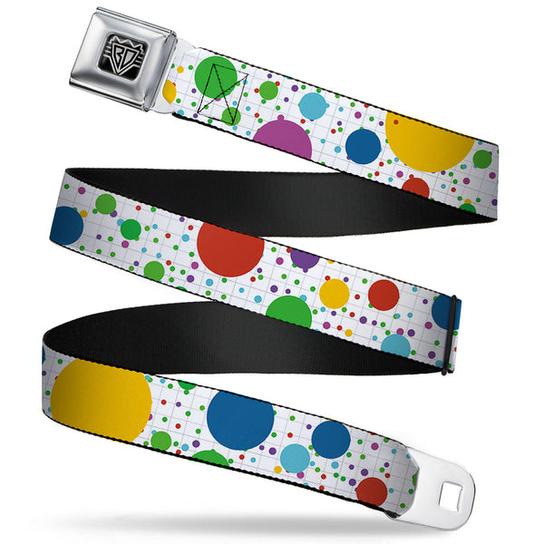 buckle down BD Wings Logo CLOSE-UP Full Color Black Silver Seatbelt Belt - Dots/Grid3 White/Gray/Multi Color Webbing
