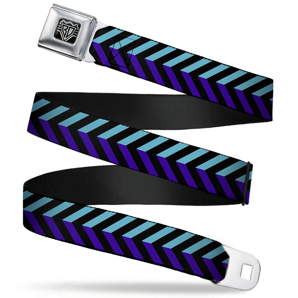buckle down BD Wings Logo CLOSE-UP Full Color Black Silver Seatbelt Belt - Chevron3 Split Turquoise/Purple/Black Webbing