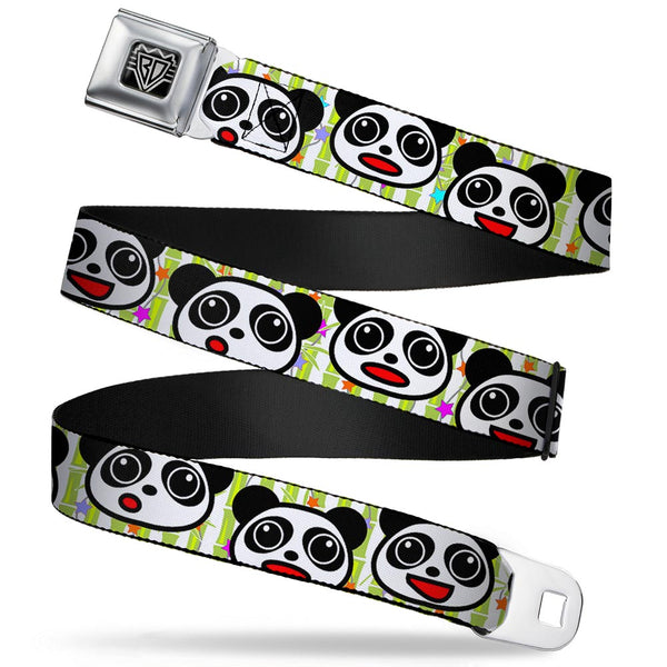 buckle down BD Wings Logo CLOSE-UP Full Color Black Silver Seatbelt Belt - Panda Bear Cartoon Bamboo Webbing