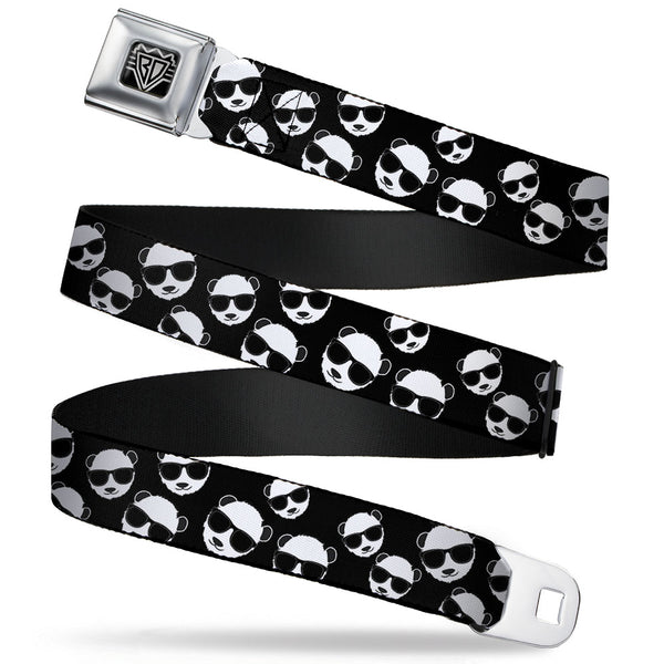 buckle down BD Wings Logo CLOSE-UP Full Color Black Silver Seatbelt Belt - Multi Panda w/Sunglasses Black/White Webbing