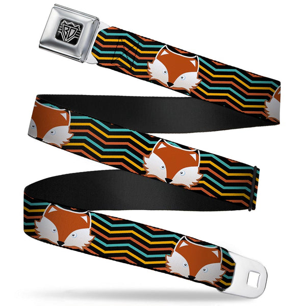 buckle down BD Wings Logo CLOSE-UP Full Color Black Silver Seatbelt Belt - Fox Face/Stripes Black/Multi Color Webbing