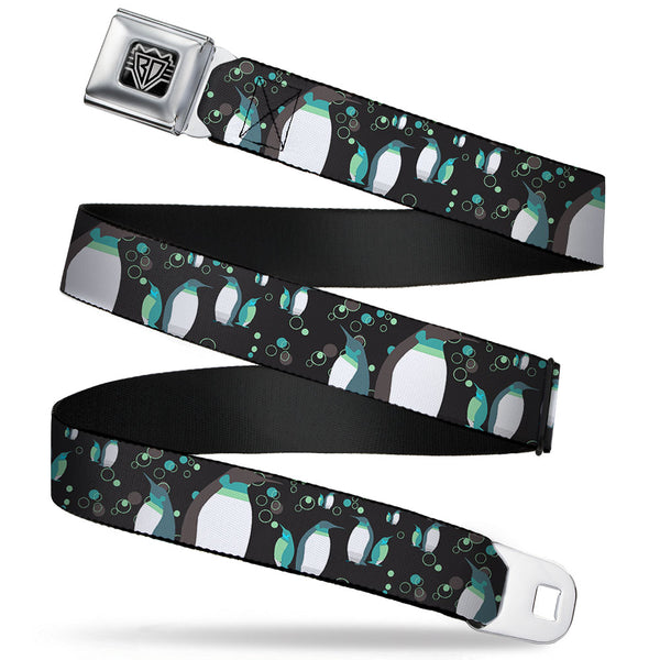 buckle down BD Wings Logo CLOSE-UP Full Color Black Silver Seatbelt Belt - Emperor Penguins w/Bubbles Black/Gray/Turqs Webbing