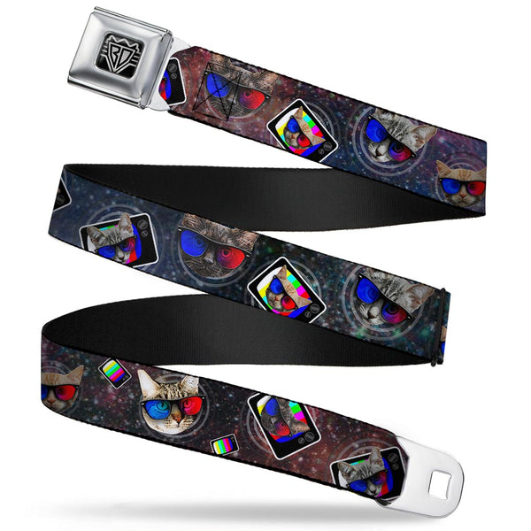 buckle down BD Wings Logo CLOSE-UP Full Color Black Silver Seatbelt Belt - 3-D TV Cats in Space Webbing