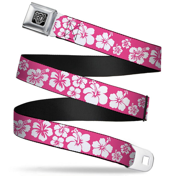 buckle down BD Wings Logo CLOSE-UP Full Color Black Silver Seatbelt Belt - Hibiscus Neon Pink/White Webbing