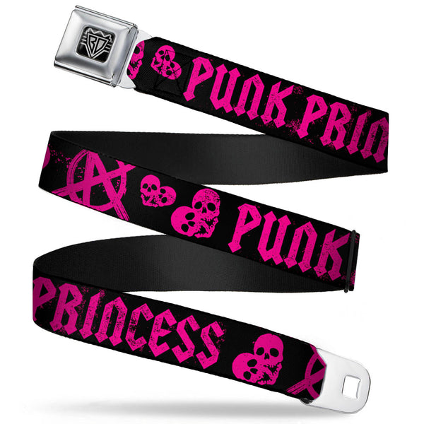 buckle down BD Wings Logo CLOSE-UP Full Color Black Silver Seatbelt Belt - Punk Princess Black/Fuchsia Webbing
