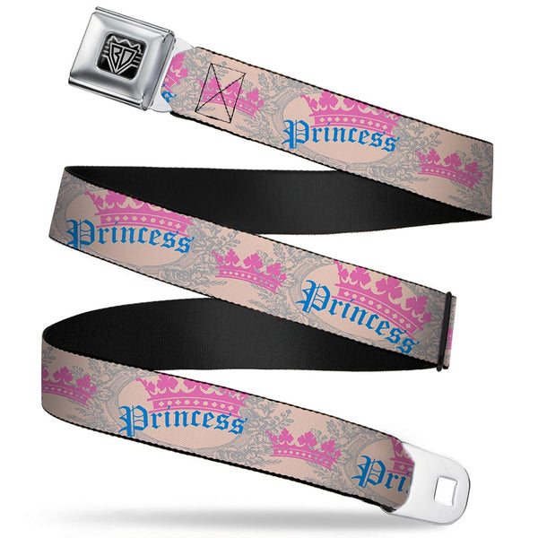 buckle down BD Wings Logo CLOSE-UP Full Color Black Silver Seatbelt Belt - Crown Princess Oval Baby Pink/Baby Blue Webbing