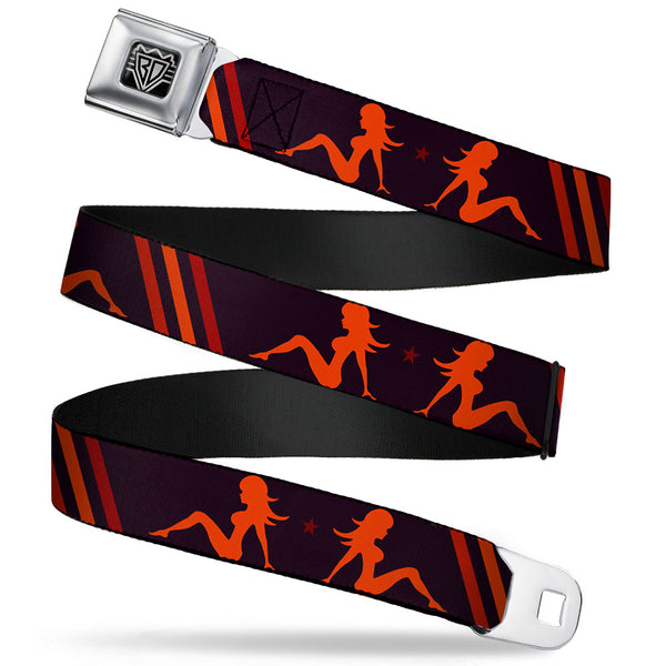 buckle down BD Wings Logo CLOSE-UP Full Color Black Silver Seatbelt Belt - Mud Flap Girls w/Stripes Black/Red/Orange Webbing