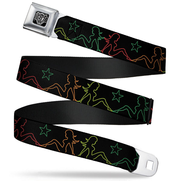 buckle down BD Wings Logo CLOSE-UP Full Color Black Silver Seatbelt Belt - Mud Flap Girls w/Star Outline Black/Multi Color Webbing