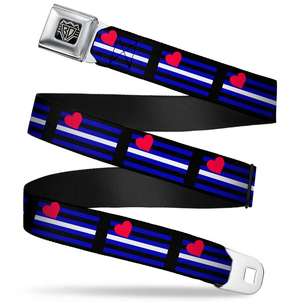 buckle down BD Wings Logo CLOSE-UP Full Color Black Silver Seatbelt Belt - Flag Leather Black/Blue/Red/White Webbing