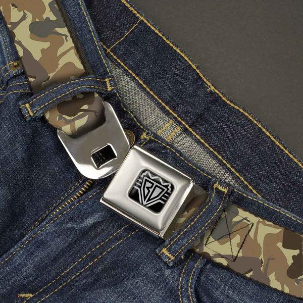 Buckle Down BD Wings Logo CLOSE-UP Full Color Black Silver Seatbelt Belt - Mud Flap Girls Camo Browns Webbing