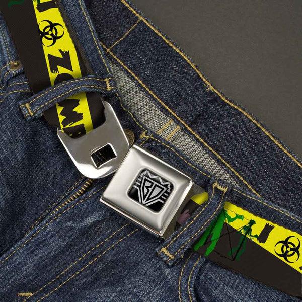 Buckle Down BD Wings Logo CLOSE-UP Full Color Black Silver Seatbelt Belt - Zombies Biohazard Black/Yellow/Green Webbing