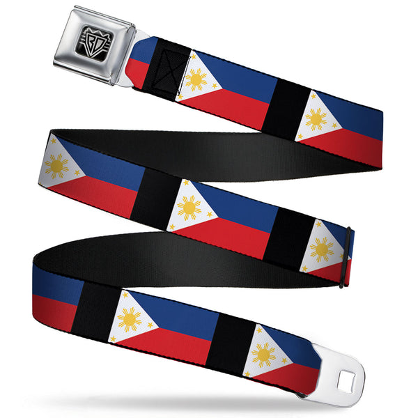 buckle down BD Wings Logo CLOSE-UP Full Color Black Silver Seatbelt Belt - Philippines Flags Webbing