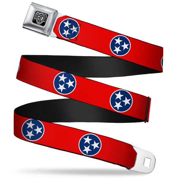 buckle down BD Wings Logo CLOSE-UP Full Color Black Silver Seatbelt Belt - Tennessee Flag Stars Red/White/Blue Webbing
