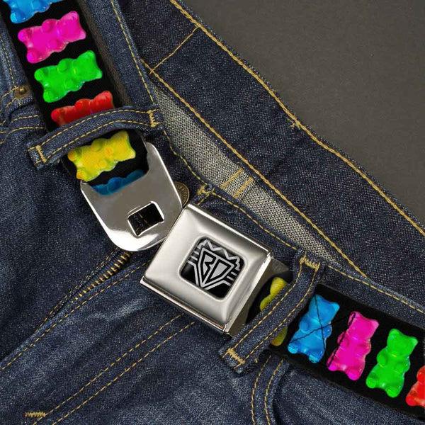 Buckle Down BD Wings Logo CLOSE-UP Full Color Black Silver Seatbelt Belt - Gummy Bears Black/Multi Color Webbing