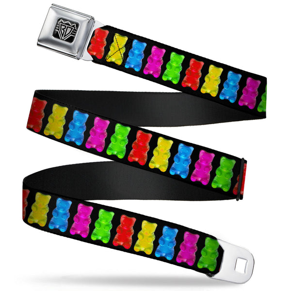 buckle down BD Wings Logo CLOSE-UP Full Color Black Silver Seatbelt Belt - Gummy Bears Black/Multi Color Webbing