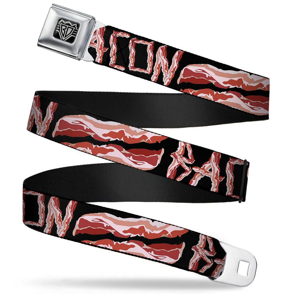 buckle down BD Wings Logo CLOSE-UP Full Color Black Silver Seatbelt Belt - Bacon w/Text2 Webbing