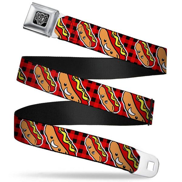 buckle down BD Wings Logo CLOSE-UP Full Color Black Silver Seatbelt Belt - Hot Dogs/Buffalo Plaid Black/Red Webbing