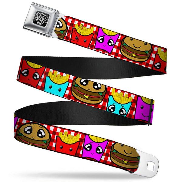 buckle down BD Wings Logo CLOSE-UP Full Color Black Silver Seatbelt Belt - Burger & Fries Cartoon Webbing