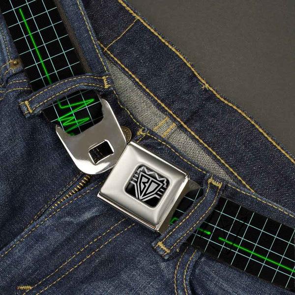 Buckle Down BD Wings Logo CLOSE-UP Full Color Black Silver Seatbelt Belt - Flatline Webbing