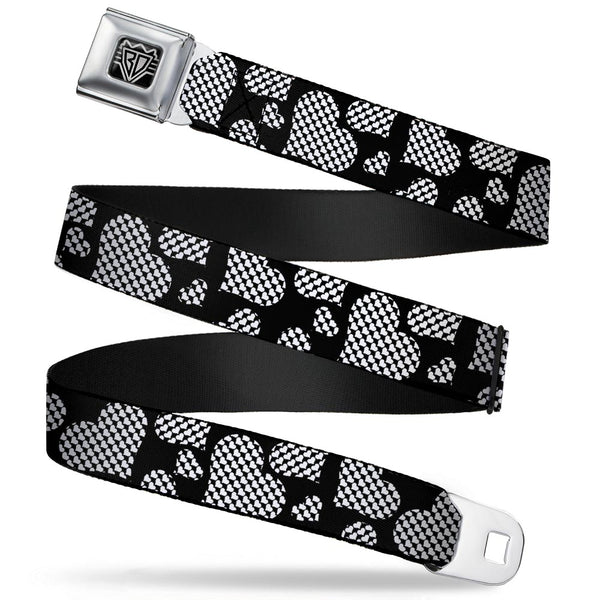 buckle down BD Wings Logo CLOSE-UP Full Color Black Silver Seatbelt Belt - Eighties Hearts Black/White Webbing
