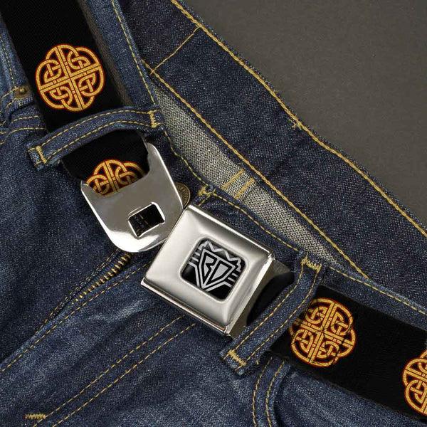 Buckle Down BD Wings Logo CLOSE-UP Full Color Black Silver Seatbelt Belt - Celtic Knot Black/Burgundy/Gold Webbing