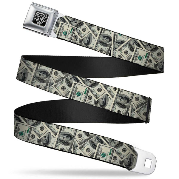 buckle down BD Wings Logo CLOSE-UP Full Color Black Silver Seatbelt Belt - Benjamins2 Stacked Webbing