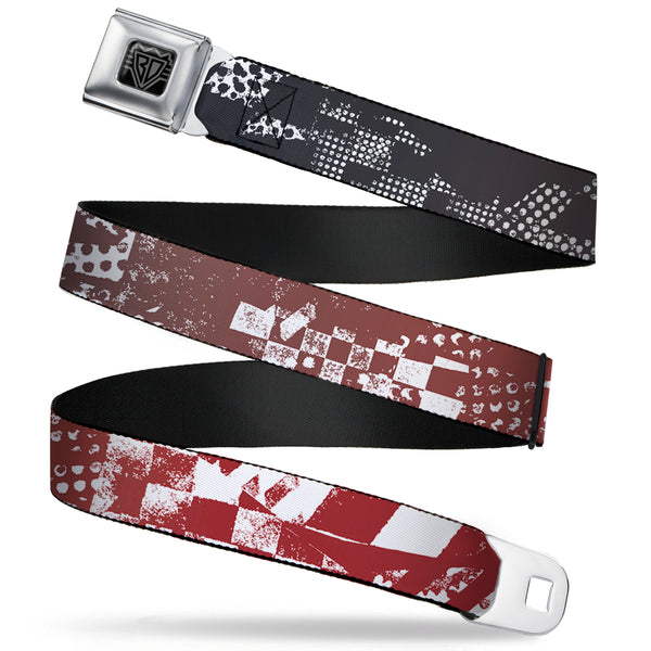 buckle down BD Wings Logo CLOSE-UP Full Color Black Silver Seatbelt Belt - Grunge Chaos3 White/Blue-Red Fade Webbing