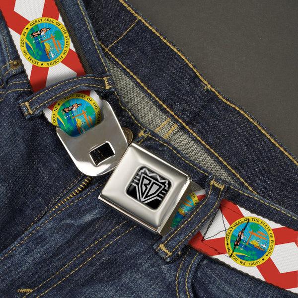 Buckle Down BD Wings Logo CLOSE-UP Full Color Black Silver Seatbelt Belt - Florida Flag Continuous Webbing